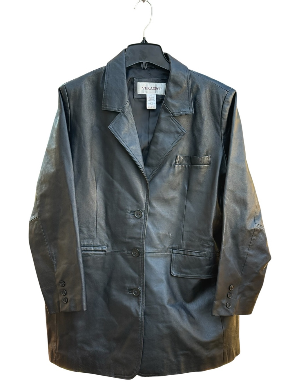 Women's Veranesi Genuine Leather Black Blazer Jacket – Size 18W